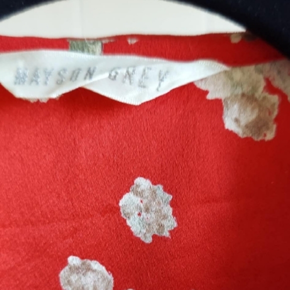 Mayson Grey Red and White Floral Maxi Dress with Pleated Ruffled Size 4 - Picture 2 of 3